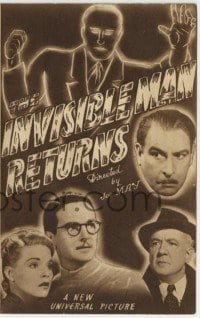 1x017 INVISIBLE MAN RETURNS Australian herald 1940 Vincent Price, Hardwicke, H.G. Wells, different!