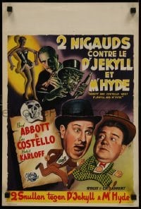 1y183 ABBOTT & COSTELLO MEET DR. JEKYLL & MR. HYDE Belgian 1953 wacky Bos art of Bud & Lou, Karloff