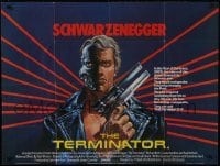1y142 TERMINATOR British quad 1985 different art of cyborg Arnold Schwarzenegger with gun!