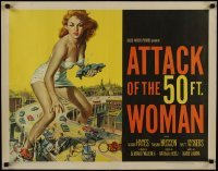 1y033 ATTACK OF THE 50 FT WOMAN 1/2sh 1958 most classic art of enormous Allison Hayes over highway!