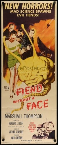 1y067 FIEND WITHOUT A FACE insert 1958 giant brain & sexy girl in towel, mad science spawns evil!