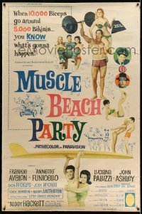 1z261 MUSCLE BEACH PARTY 40x60 1964 Frankie & Annette, 10,000 biceps & 5,000 bikinis!