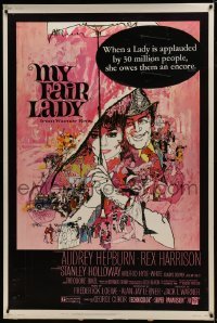 1z262 MY FAIR LADY 40x60 R1971 art of Audrey Hepburn & Rex Harrison by Bob Peak and Bill Gold!