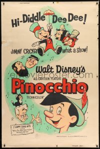 1z269 PINOCCHIO 40x60 R1962 Disney classic fantasy cartoon about a wooden boy who wants to be real!