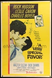 1z288 VERY SPECIAL FAVOR style Y 40x60 1965 Charles Boyer, Hudson tries to unwind sexy Leslie Caron!