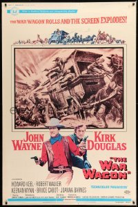 1z289 WAR WAGON 40x60 1967 cowboys John Wayne & Kirk Douglas, western armored stagecoach artwork!