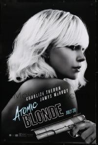 1z340 ATOMIC BLONDE teaser DS 1sh 2017 great profile portrait of sexy Charlize Theron with gun!