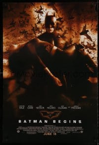 1z356 BATMAN BEGINS advance DS 1sh 2005 June 15, great image of Christian Bale carrying Katie Holmes