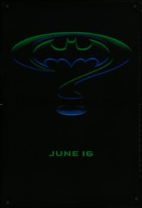 1z361 BATMAN FOREVER teaser DS 1sh 1995 Kilmer, Kidman, cool question mark & bat symbol design!