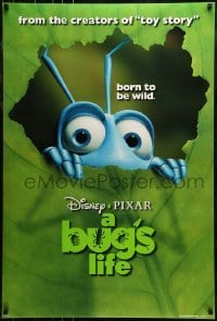 1z416 BUG'S LIFE teaser DS 1sh 1998 Disney, Pixar, close-up of ant peeking through leaf!