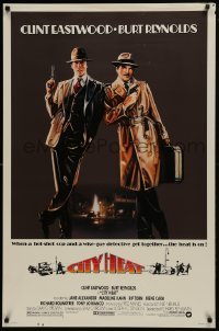1z441 CITY HEAT 1sh 1984 art of Clint Eastwood the cop & Burt Reynolds the detective by Fennimore!