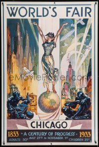 1z188 CHICAGO WORLD'S FAIR 1933 37x54 Italian commercial poster 2000 artwork by Glen C. Sheffer!