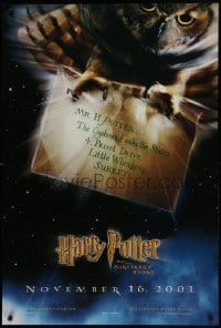 1z581 HARRY POTTER & THE PHILOSOPHER'S STONE teaser DS 1sh 2001 Hedwig the owl, Sorcerer's Stone!