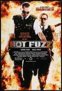 1z600 HOT FUZZ DS 1sh 1907 Edgar Wright, Simon Pegg & Nick Frost walking out of flames!