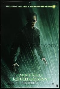 1z724 MATRIX REVOLUTIONS teaser DS 1sh 2003 cool image of Keanu Reeves as Neo!