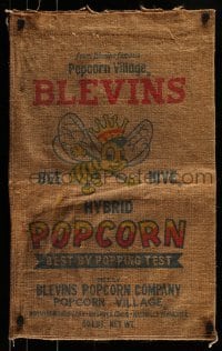 1z015 BLEVINS POPCORN 17x28 burlap sack 1940s original 50 pound sack, best tested hybrid corn!