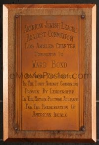 1z006 WARD BOND 6x9 award plaque 1950s given by American Jewish League for fighting Communism!