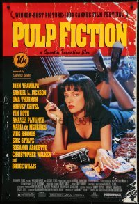 1z791 PULP FICTION 1sh 1994 Quentin Tarantino, close up of sexy Uma Thurman smoking in bed!