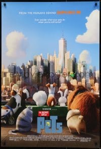 1z834 SECRET LIFE OF PETS DS 1sh 2016 great image of CGI animals in front of huge skyline!