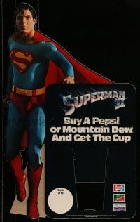 1z032 SUPERMAN II standee 1981 great image of Christopher Reeve as superhero, Pepsi, Mountain Dew!