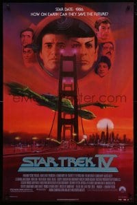 1z887 STAR TREK IV 1sh 1986 art of Leonard Nimoy, Shatner & Klingon Bird-of-Prey by Bob Peak!