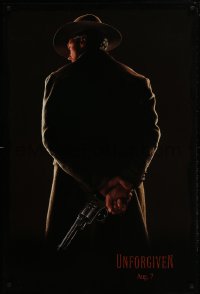 1z960 UNFORGIVEN teaser 1sh 1992 image of gunslinger Clint Eastwood w/back turned, dated design!