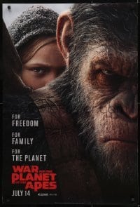 1z968 WAR FOR THE PLANET OF THE APES style B teaser DS 1sh 2017 close-up of Caesar and Amiah Miller!