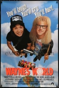 1z969 WAYNE'S WORLD DS 1sh 1991 Mike Myers, Dana Carvey, one world, one party, excellent!