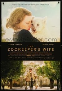 1z999 ZOOKEEPER'S WIFE advance DS 1sh 2017 Daniel Bruhl, Jessica Chastain with white tiger cub!