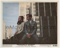 2a041 BREAKFAST AT TIFFANY'S color 8x10 still 1961 c/u of George Peppard & Audrey Hepburn smoking!