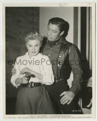 2a333 CURSE OF THE UNDEAD candid 8x10 key book still 1959 Pate shows Crowley how to shoot a gun!