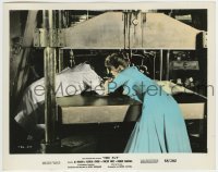 2a057 FLY color 8x10 still 1958 Patricia Owens tries to pull Al Hedison from huge press machine!