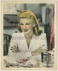 2a061 GINGER ROGERS color deluxe 8x10 still 1939 great smiling c/u with her arms crossed at table!