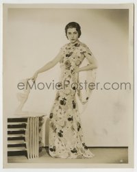 2a687 MONA BARRIE 8x10 still 1934 modeling a brilliant color print gown of classic simplicity!