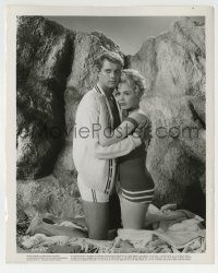 2a868 SUMMER PLACE 8x10 still 1959 kneeling Troy Donahue embracing Sandra Dee at the beach!