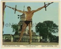 2a086 TARZAN'S THREE CHALLENGES color 8x10 still #6 1963 Jock Mahoney pulling with all his might!