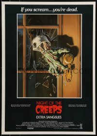 2b815 NIGHT OF THE CREEPS Belgian 1986 monster hand art by Bob Larkin, if you scream you're dead!