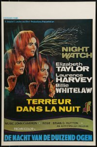 2b817 NIGHT WATCH Belgian 1974 Laurence Harvey, different art of frightened Elizabeth Taylor!