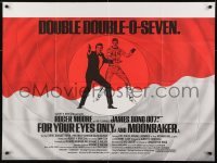 2b064 FOR YOUR EYES ONLY/MOONRAKER British quad 1980 art of Roger Moore as James Bond 007!
