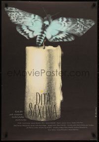 2b081 DITA SAXOVA Czech 23x33 1968 cool artwork of a candel and moth by Olga Ludvikova!