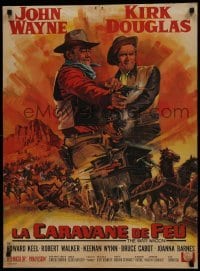 2b048 WAR WAGON French 23x31 1967 cowboys John Wayne & Kirk Douglas, stagecoach art by Mascii!