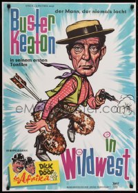 2b297 GO WEST German R1963 cool artwork of star & director Buster Keaton!