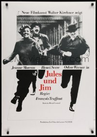 2b302 JULES & JIM German R1969 Francois Truffaut, Moreau, Werner, cool art on both sides!