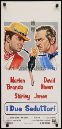 2b466 BEDTIME STORY Italian locandina R1960s different art of Marlon Brando, Niven & Shirley Jones!