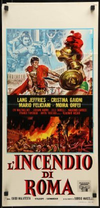 2b492 FIRE OVER ROME Italian locandina 1964 Lang Jeffries, L'incendio di Roma, art by Mario Piovano