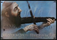 2b562 FIDDLER ON THE ROOF Polish 27x38 R1990 cool artwork of man w/burning fiddle by Walkuski!