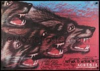 2b563 FIGHT FOR MOSCOW Polish 26x37 1989 wild Andrzej Pagowski art of wolf pack!