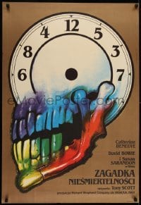 2b569 HUNGER Polish 26x38 1984 bizarre Wieslaw Walkuski artwork of colorful skull clock!