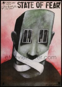 2b598 STATE OF FEAR export Polish 26x36 1989 wild Andrzej Pagowski art of gagged man with windows for eyes!
