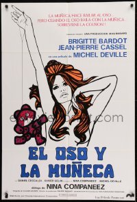2b013 BEAR & THE DOLL South American 1969 art of sexy Brigitte Bardot & teddy bear by DeRossi!